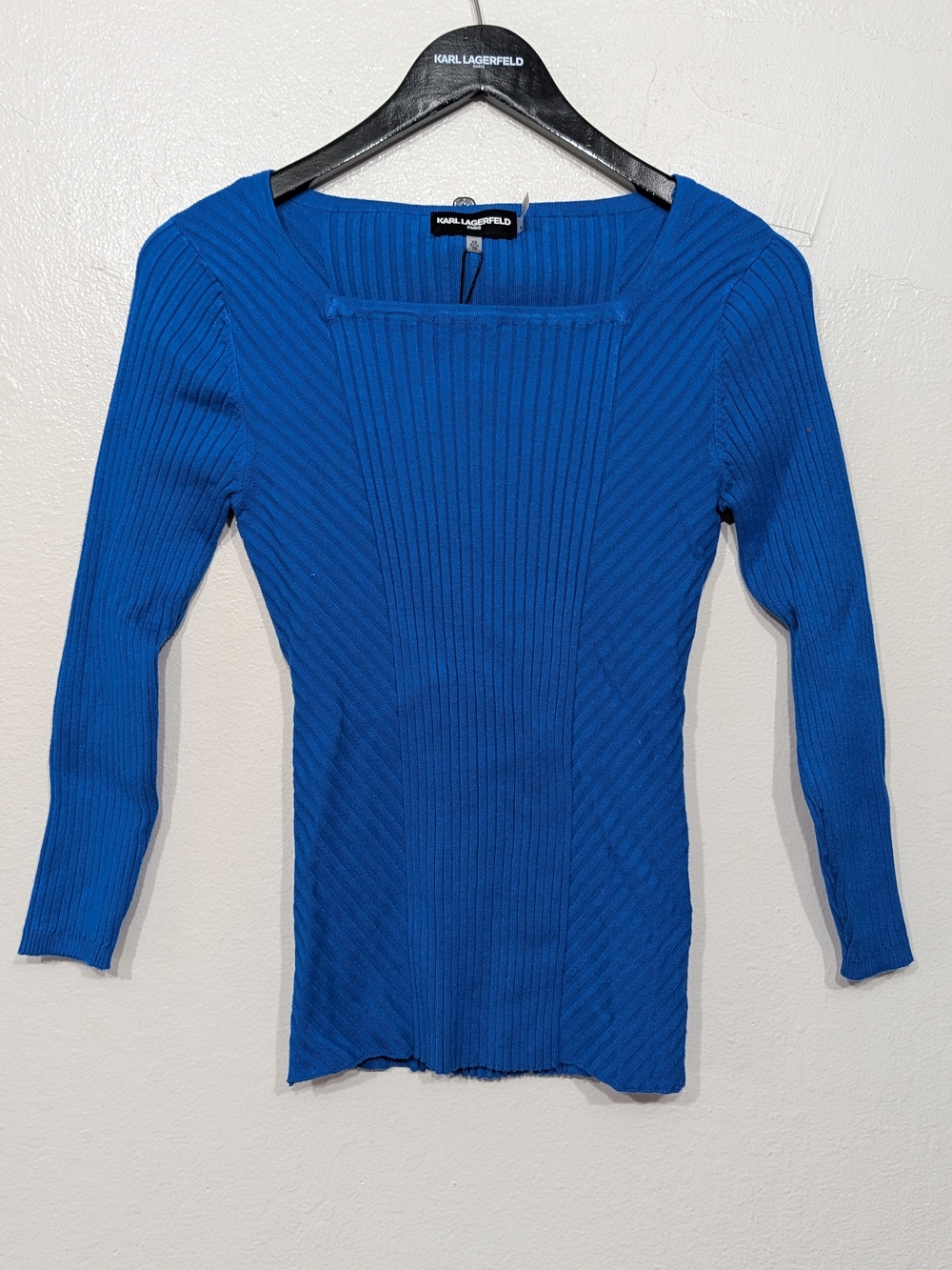 Karl Lagerfeld Royal Blue Ribbed Square Neck Top